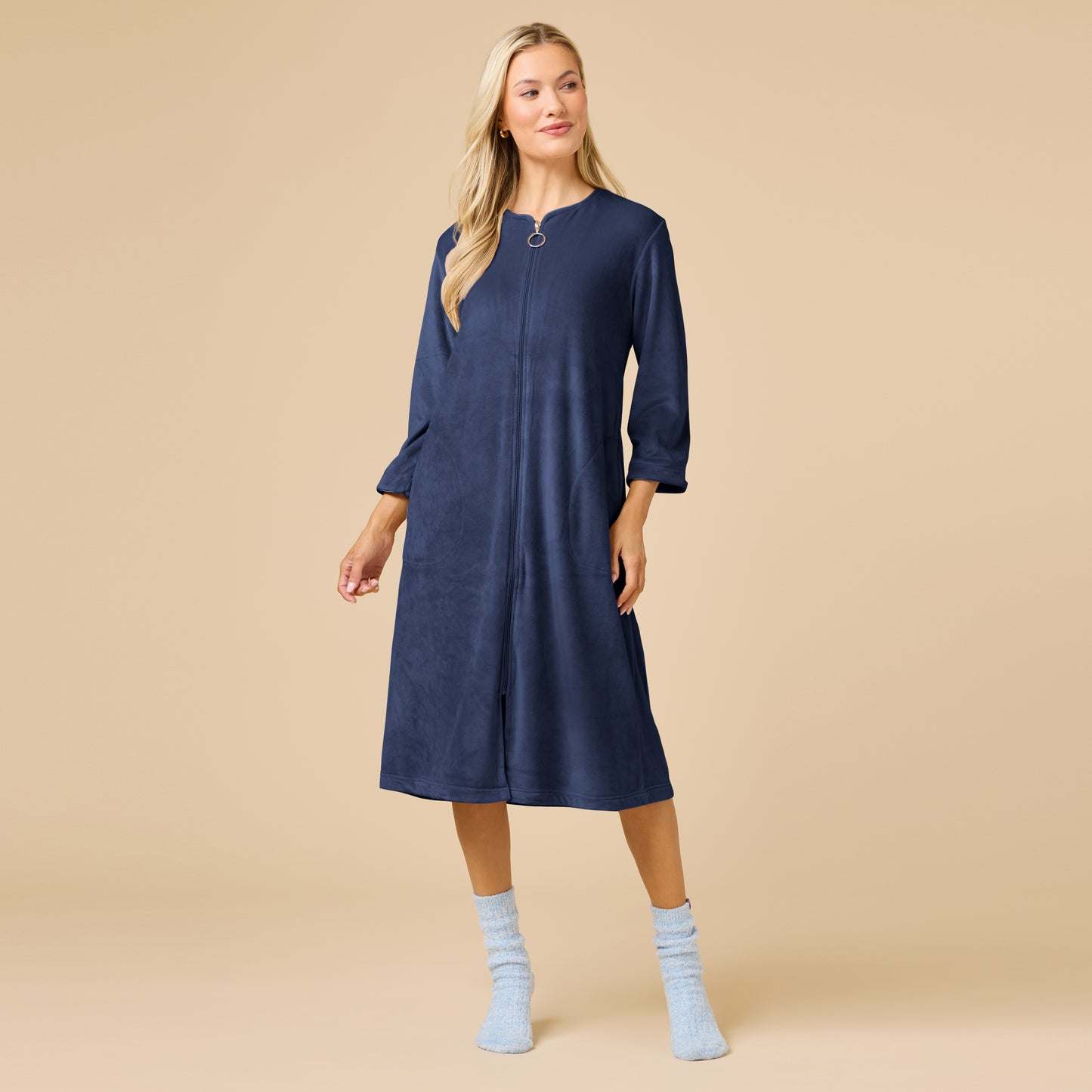 Serenity 42" 3/4 Sleeve Zip Robe in Midnight
