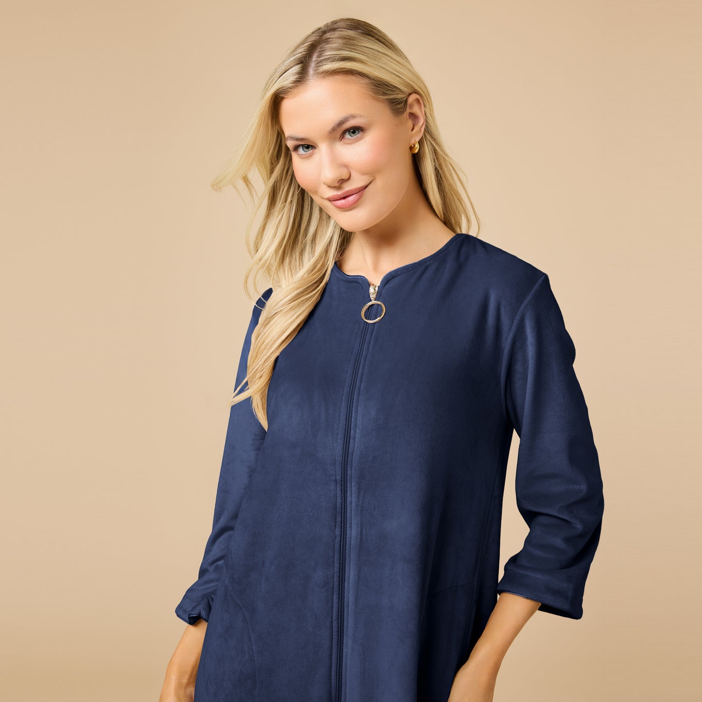 Serenity 42" 3/4 Sleeve Zip Robe in Midnight