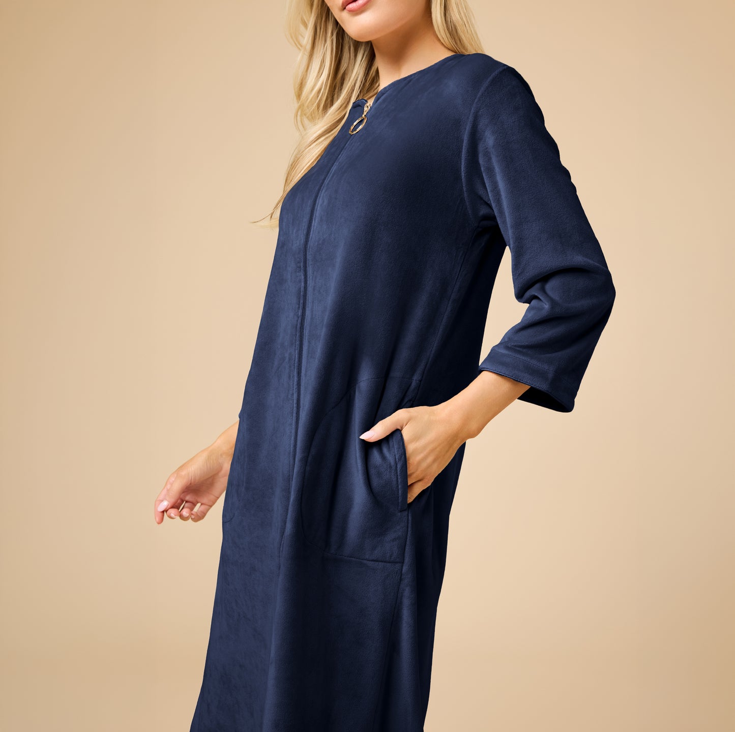 Serenity 42" 3/4 Sleeve Zip Robe in Midnight