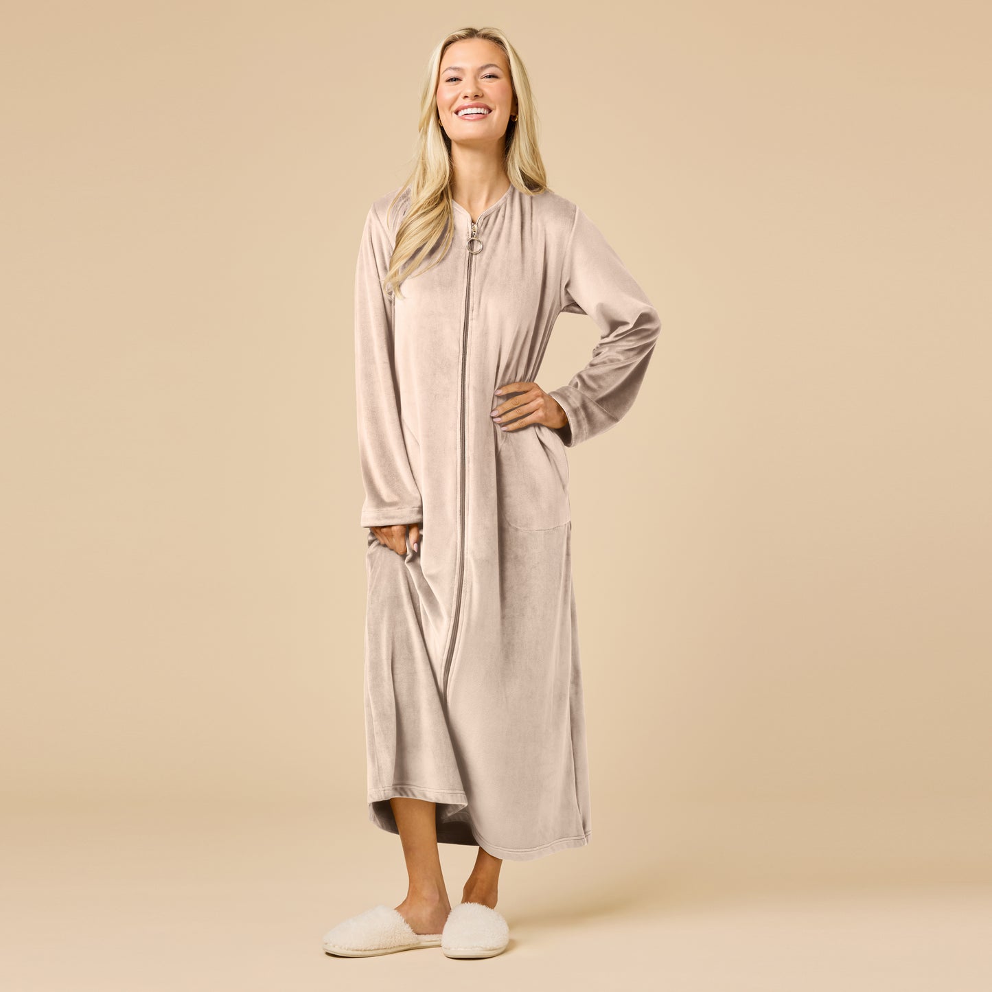 Serenity Shear Mink Zip Robe in Coco