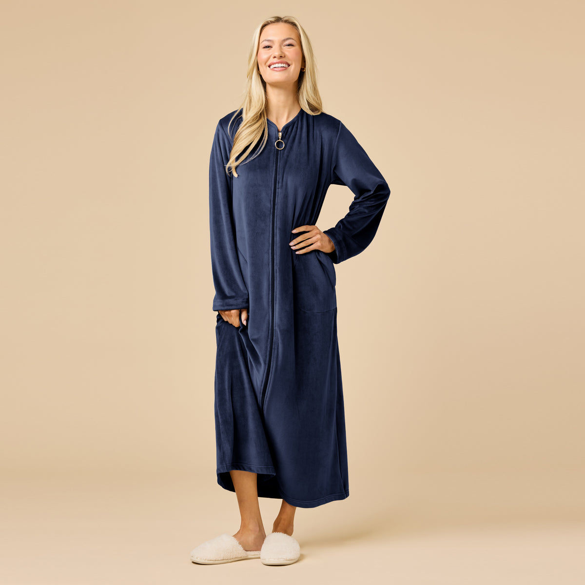 Serenity Shear Mink Zip Robe Serenity Shear Mink Zip Robe in Midnight