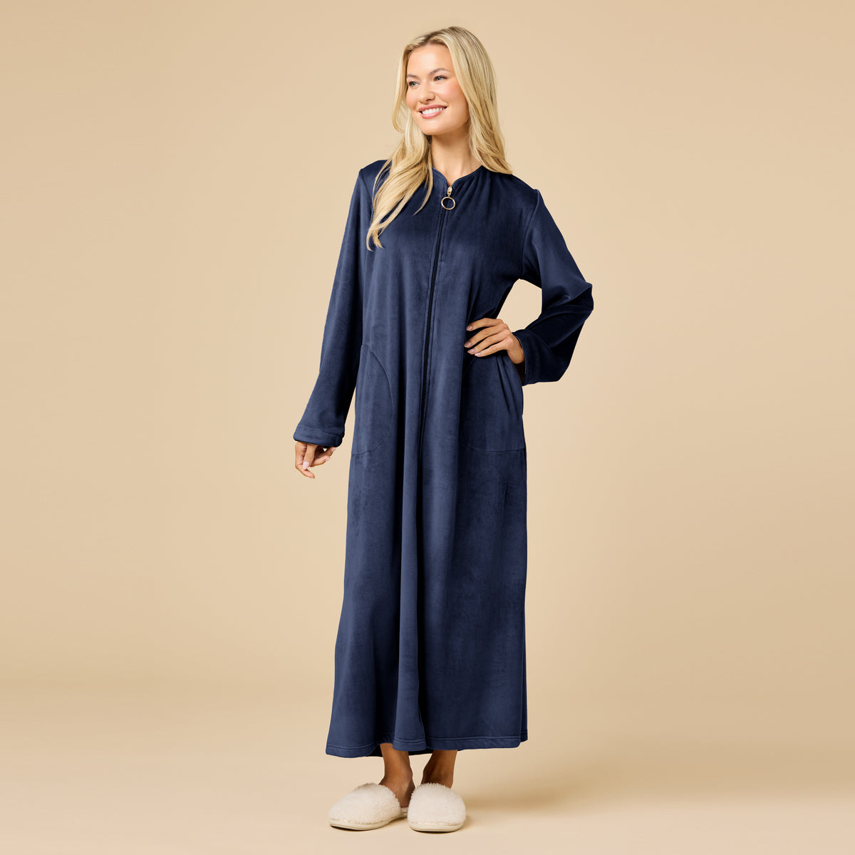 Serenity Shear Mink Zip Robe Serenity Shear Mink Zip Robe in Midnight