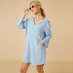 Terry Hooded Lounger Sky Blue Loungewear & Sleepwear