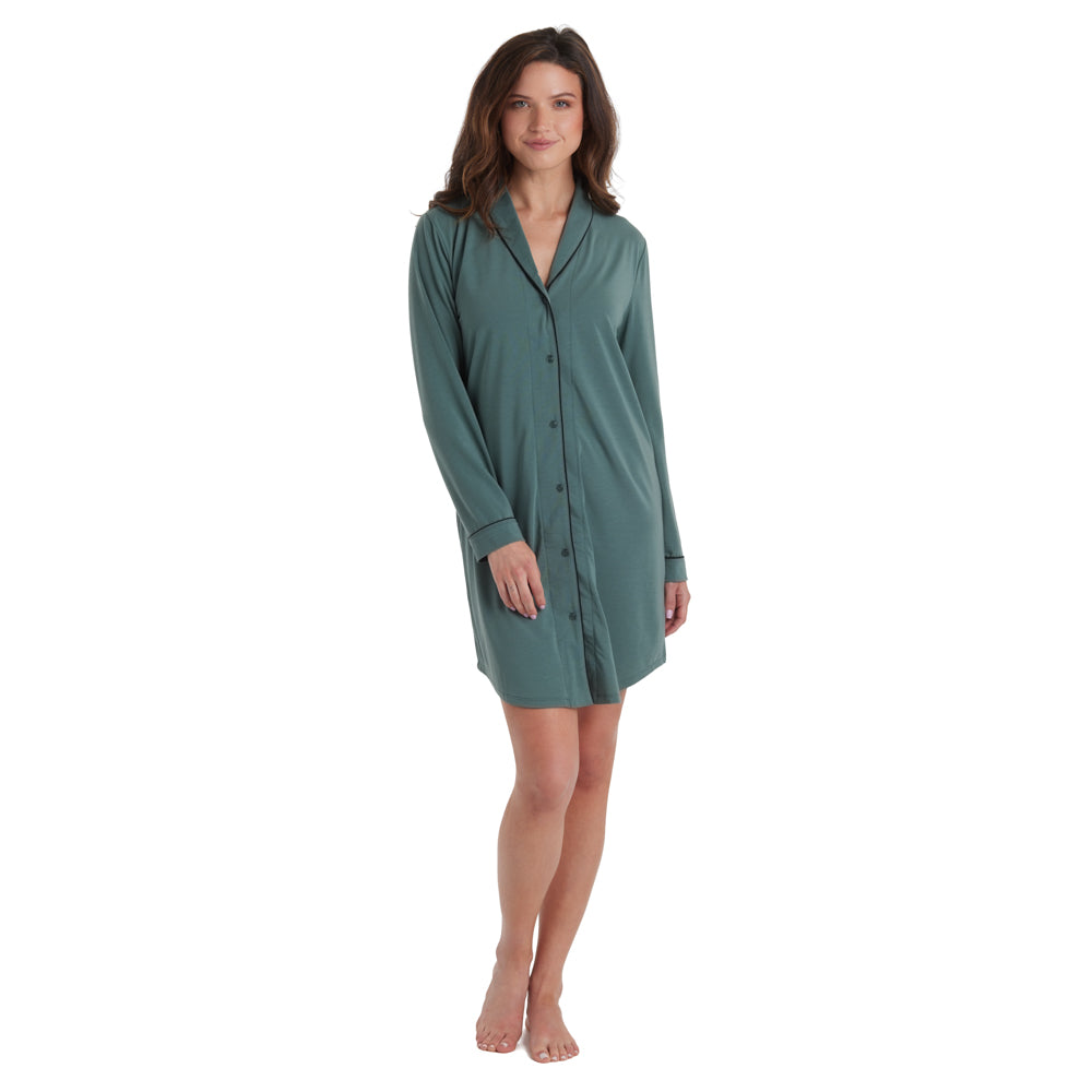 Tatum -36" Shawl Collar Sleepshirt Dusty Green