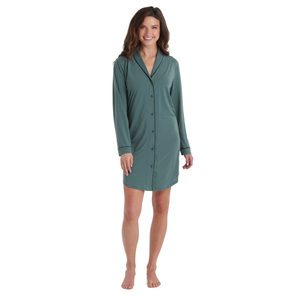 Tatum -36" Shawl Collar Sleepshirt Dusty Green