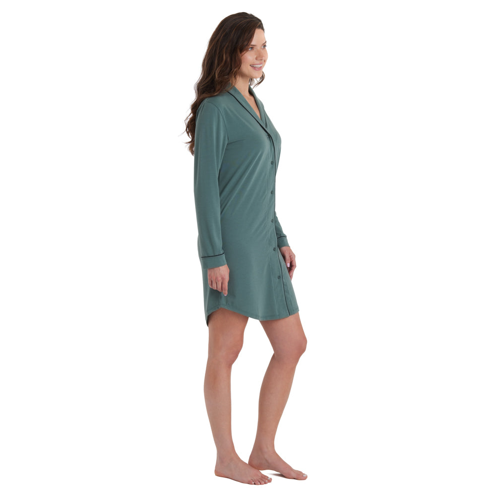 Tatum -36" Shawl Collar Sleepshirt Dusty Green