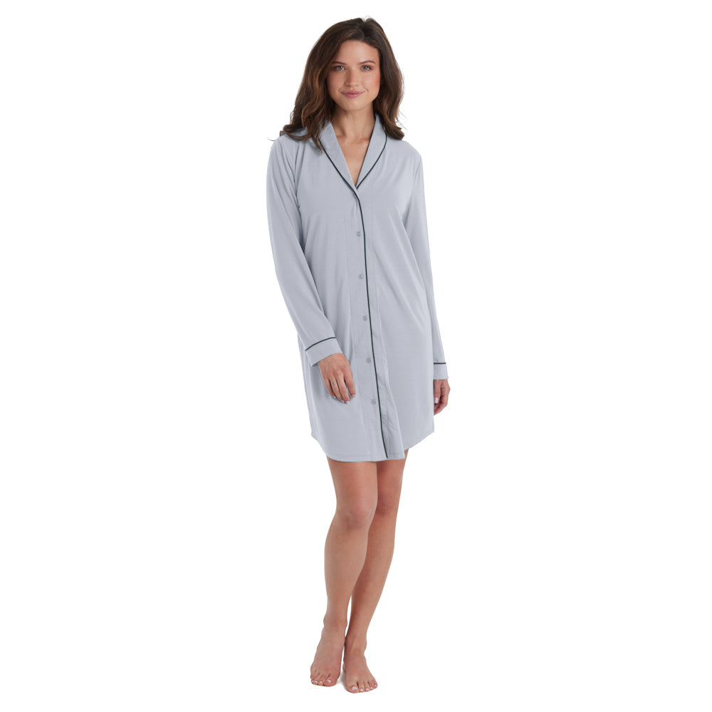 Tatum -36" Shawl Collar Sleepshirt Grey