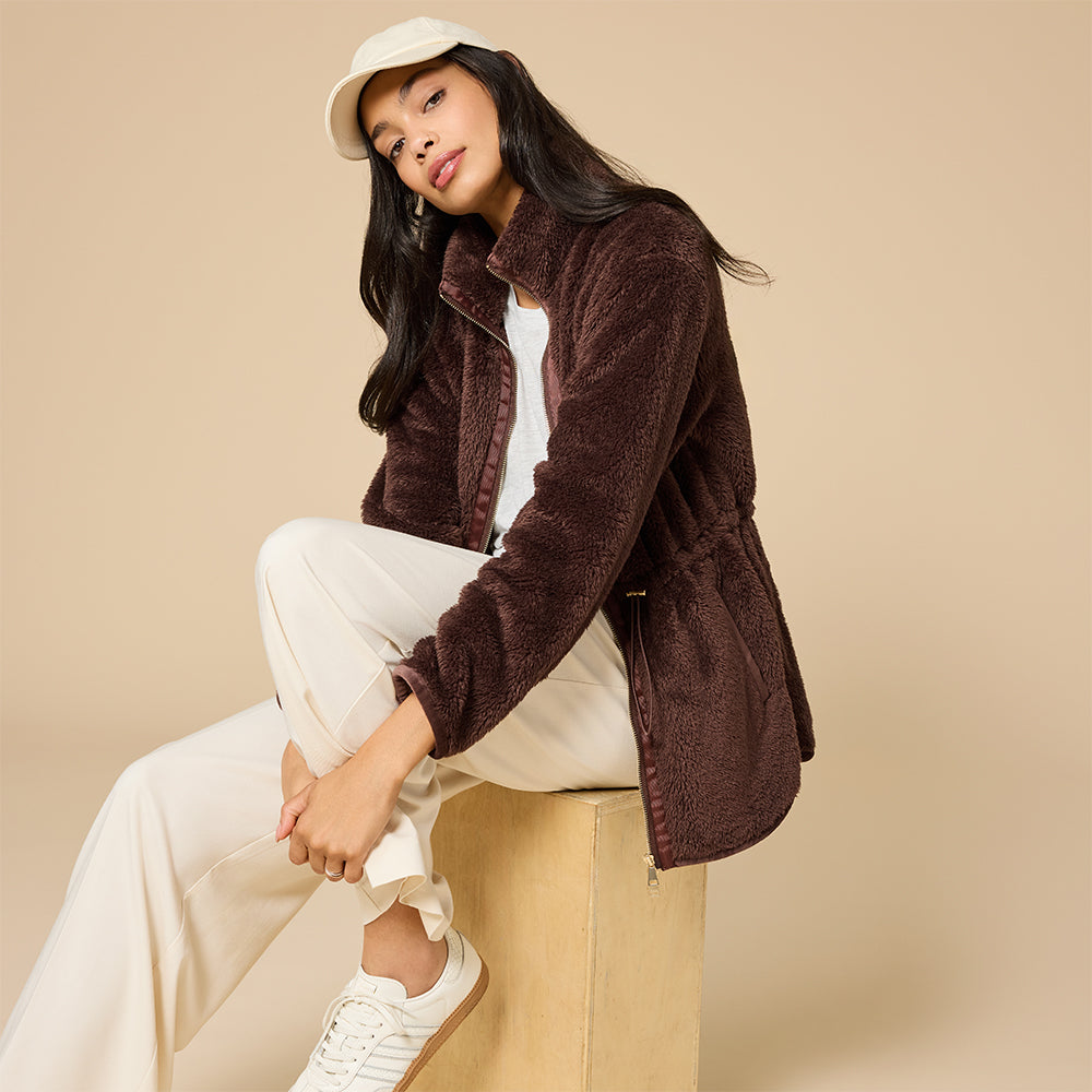 DreamPlush Double Zip Jacket DreamPlush Double Zip Jacket in Espresso