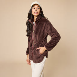 DreamPlush Double Zip Jacket DreamPlush Double Zip Jacket in Espresso