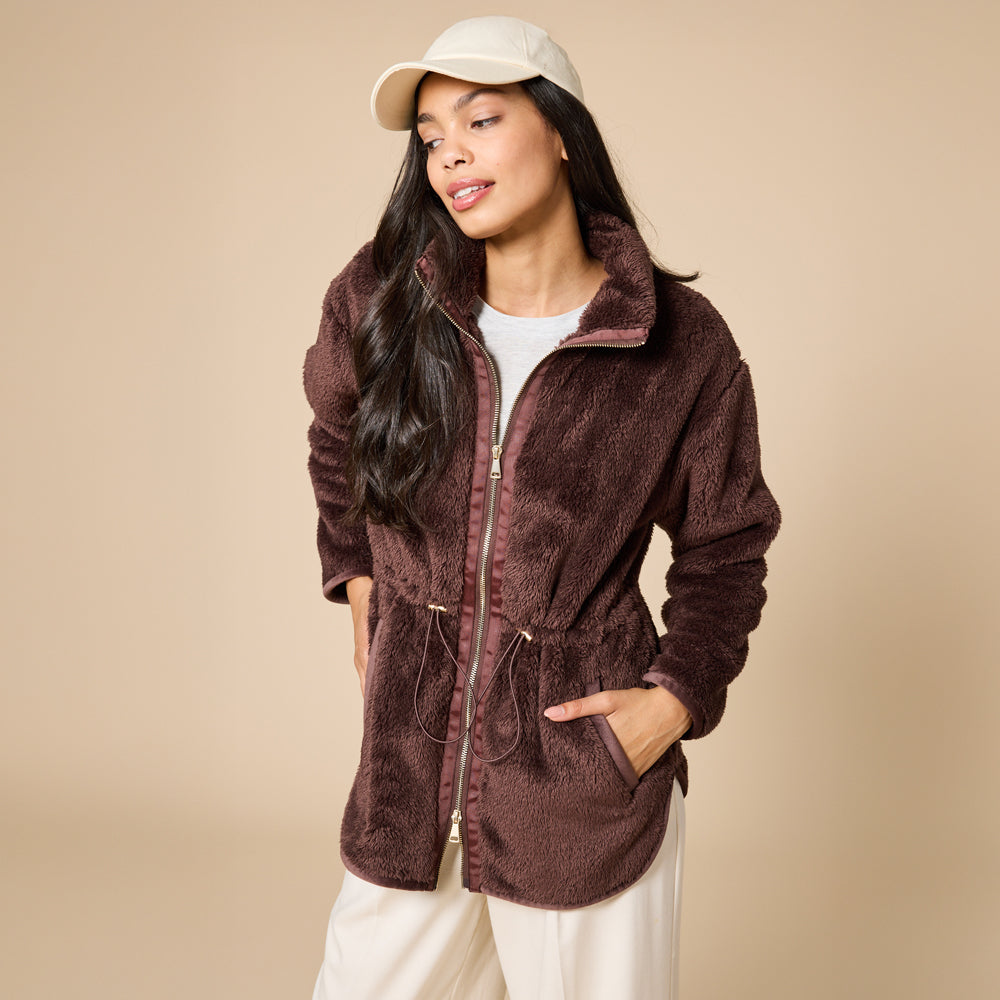 DreamPlush Double Zip Jacket DreamPlush Double Zip Jacket in Espresso