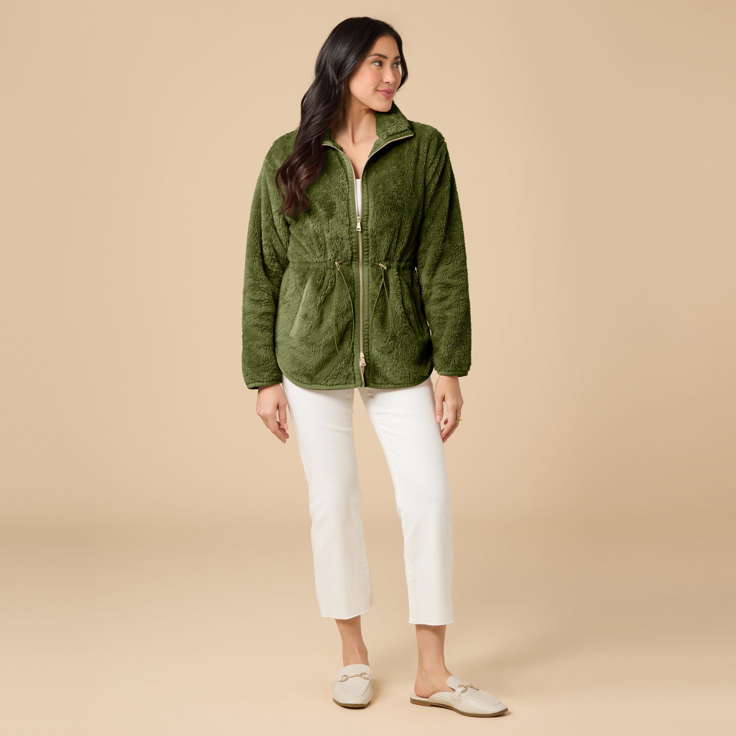 DreamPlush Double Zip Jacket DreamPlush Double Zip Jacket in Olive