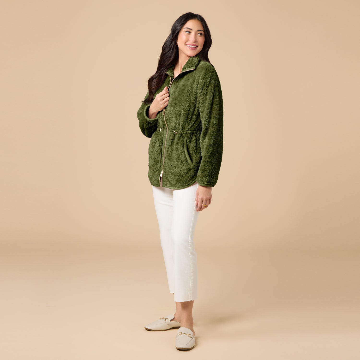 DreamPlush Double Zip Jacket DreamPlush Double Zip Jacket in Olive