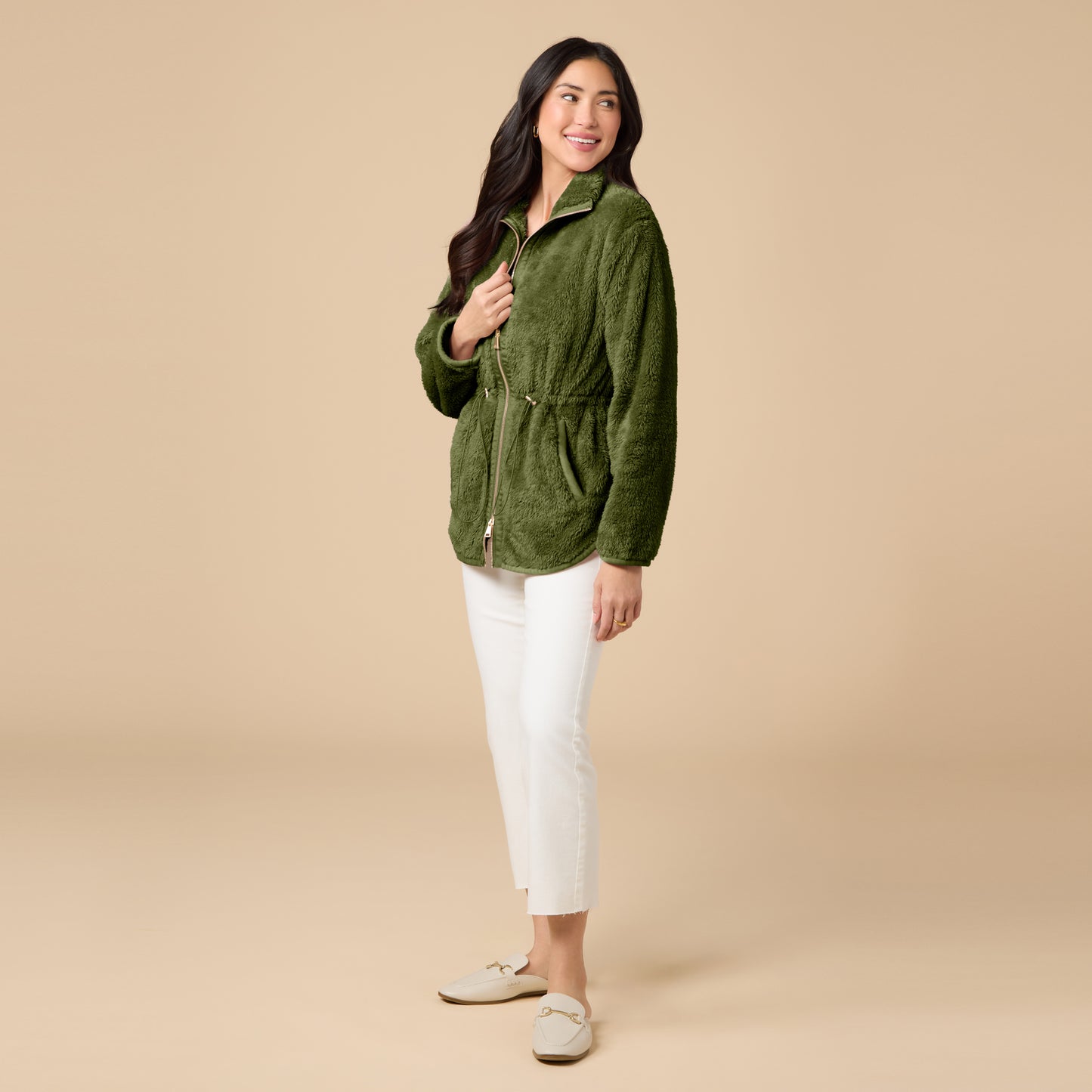 DreamPlush Double Zip Jacket in Olive
