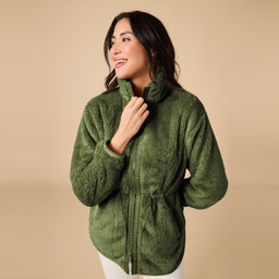 DreamPlush Double Zip Jacket DreamPlush Double Zip Jacket in Olive