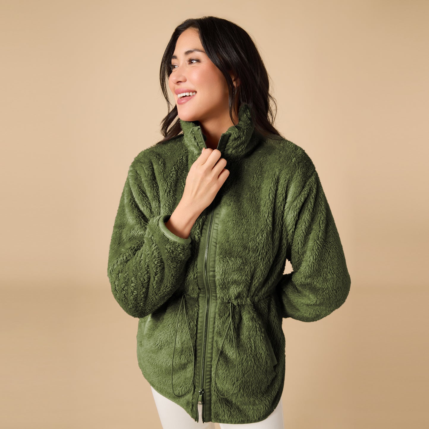 DreamPlush Double Zip Jacket in Olive