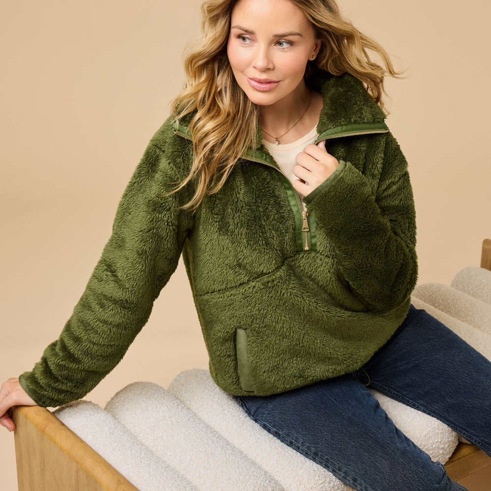 DreamPlush 1/4 Zip Pullover in Olive