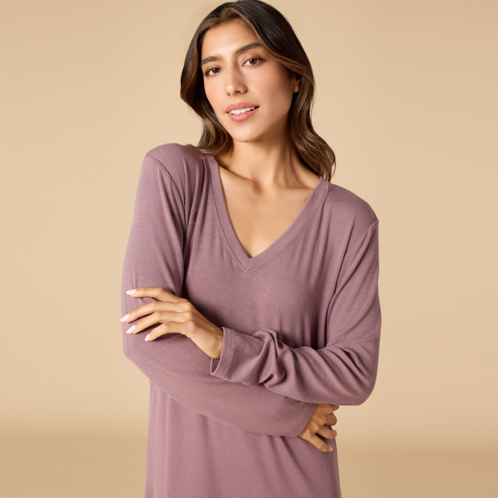 Natalie - Classic V-Neck Nightgown Driftwood