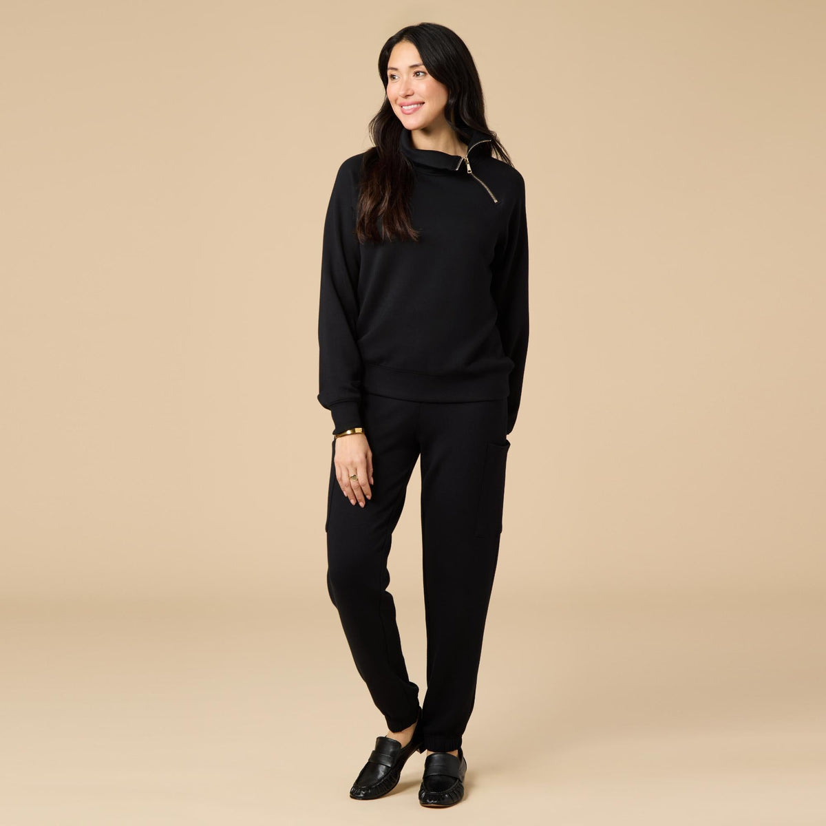DreamTech Zip Mock Neck with Ankle Pant DreamTech Zip Mock Neck with Ankle Pant in Black