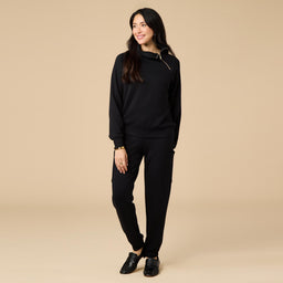 DreamTech Zip Mock Neck with Ankle Pant DreamTech Zip Mock Neck with Ankle Pant in Black