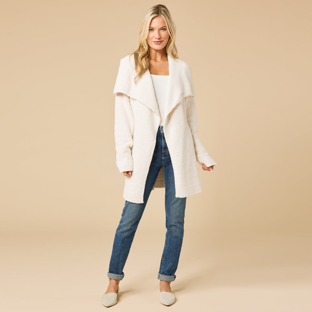 Ultra-Marshmallow Wrap Cardigan with Exaggerated Collar Almond