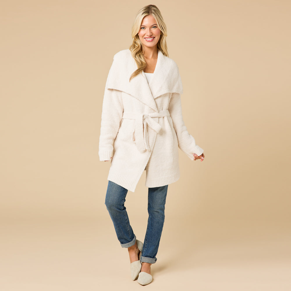 Ultra-Marshmallow Wrap Cardigan with Exaggerated Collar Almond