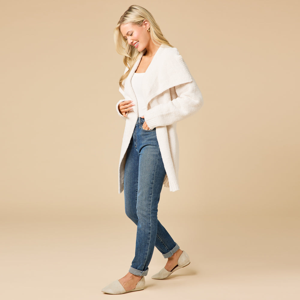 Ultra-Marshmallow Wrap Cardigan with Exaggerated Collar Almond