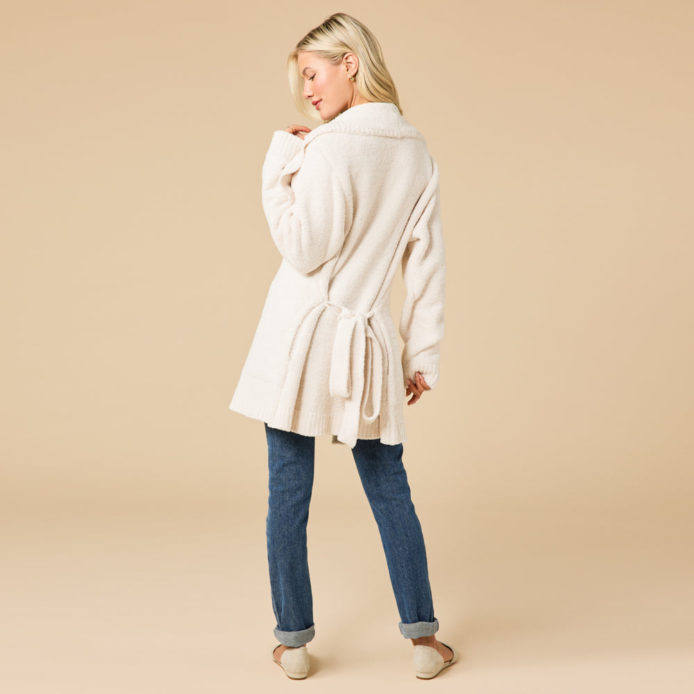 Ultra-Marshmallow Wrap Cardigan with Exaggerated Collar Almond