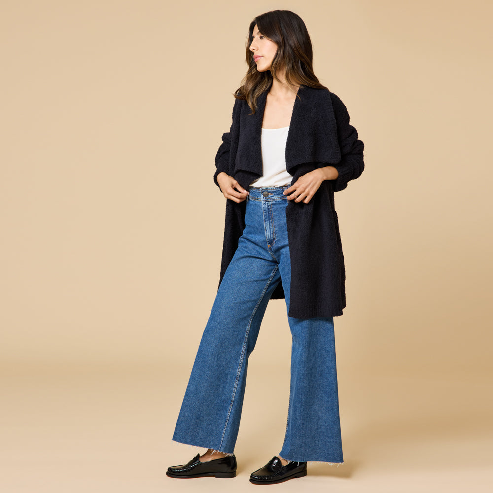 Ultra-Marshmallow Wrap Cardigan with Exaggerated Collar Black