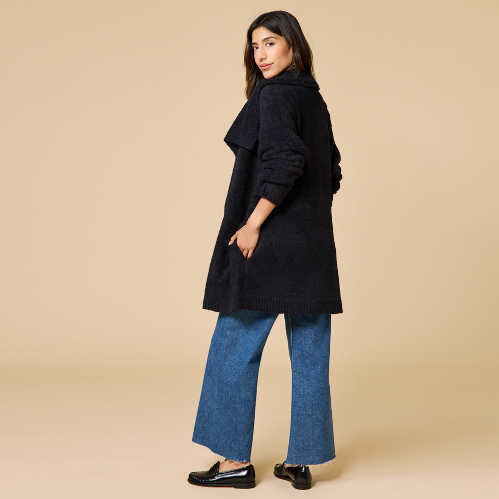 Ultra-Marshmallow Wrap Cardigan with Exaggerated Collar Black