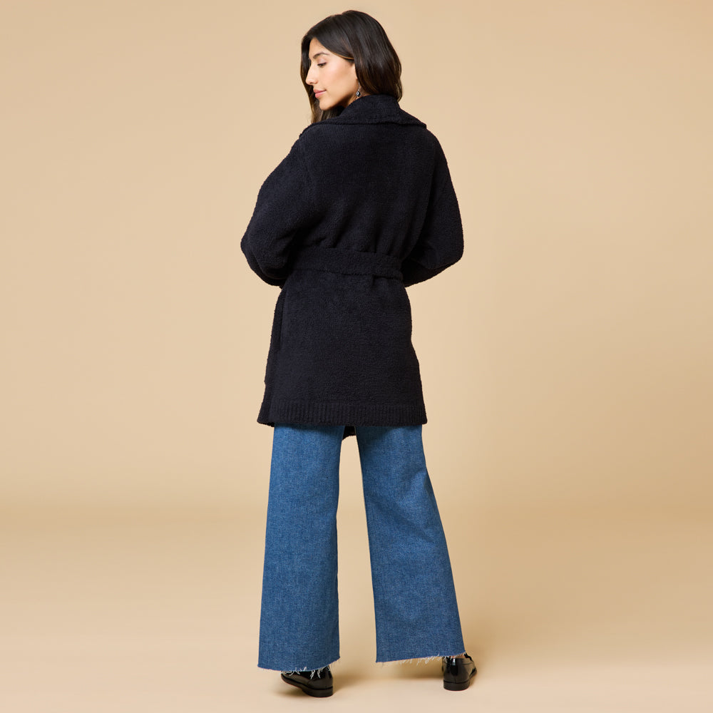 Ultra-Marshmallow Wrap Cardigan with Exaggerated Collar Black