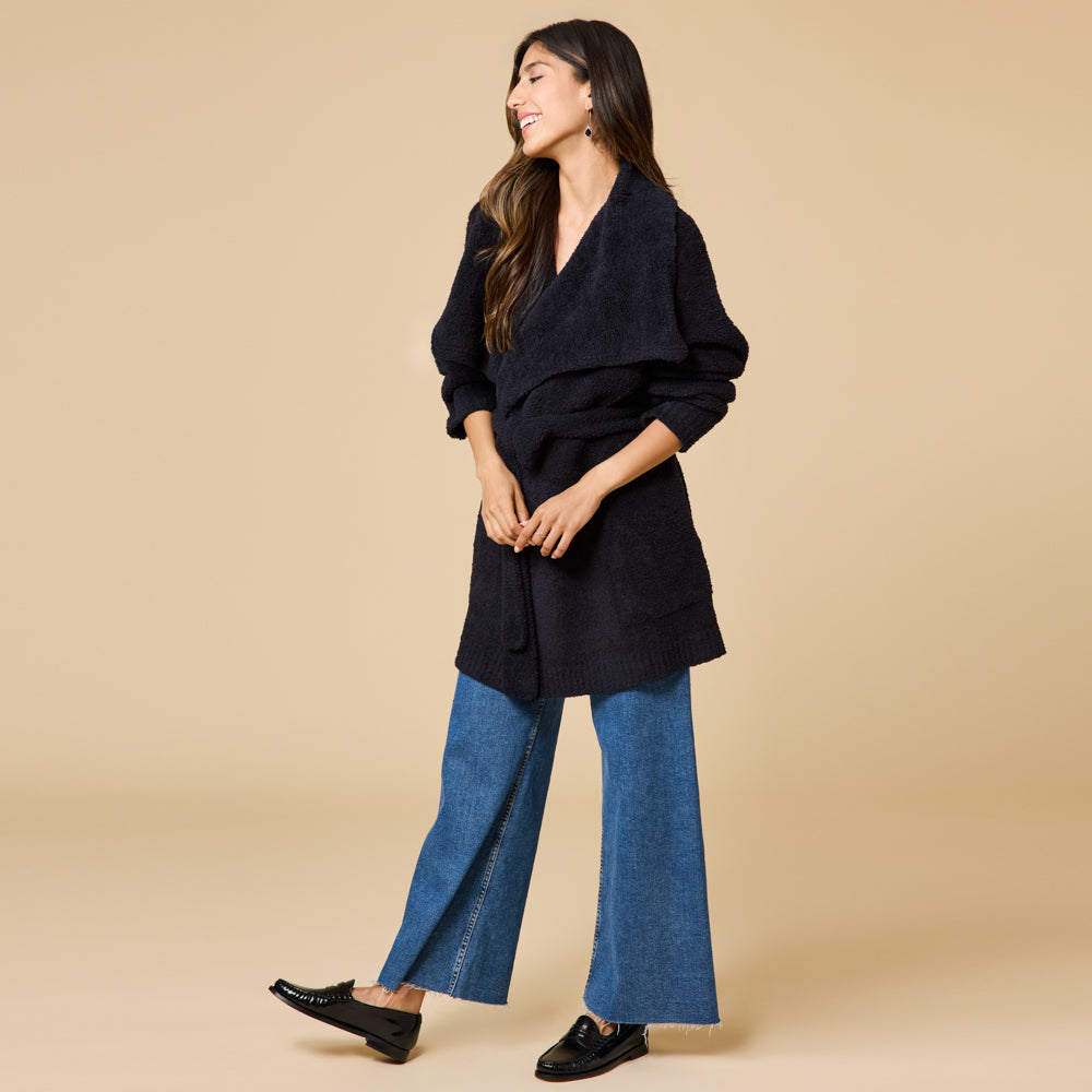 Ultra-Marshmallow Wrap Cardigan with Exaggerated Collar Black