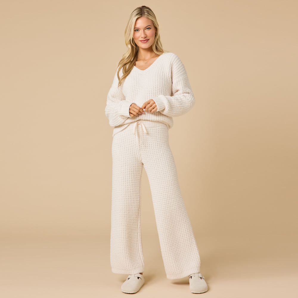 Waffle Marshmallow V-Neck with Long Pant Almond