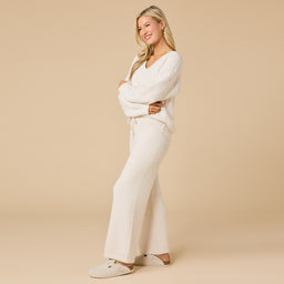 Waffle Knit Marshmallow V-Neck Lounge Set Waffle Marshmallow V-Neck Luxe Lounge Set in Almond