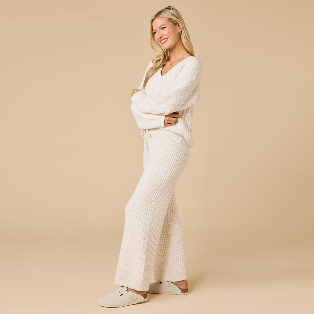 Waffle Marshmallow V-Neck with Long Pant Almond
