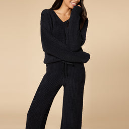 Waffle Knit Marshmallow V-Neck Lounge Set Waffle Marshmallow V-Neck Luxe Lounge Set in Black