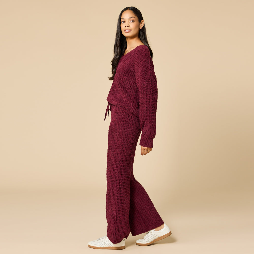 Waffle Marshmallow V-Neck with Long Pant Cherry Cola