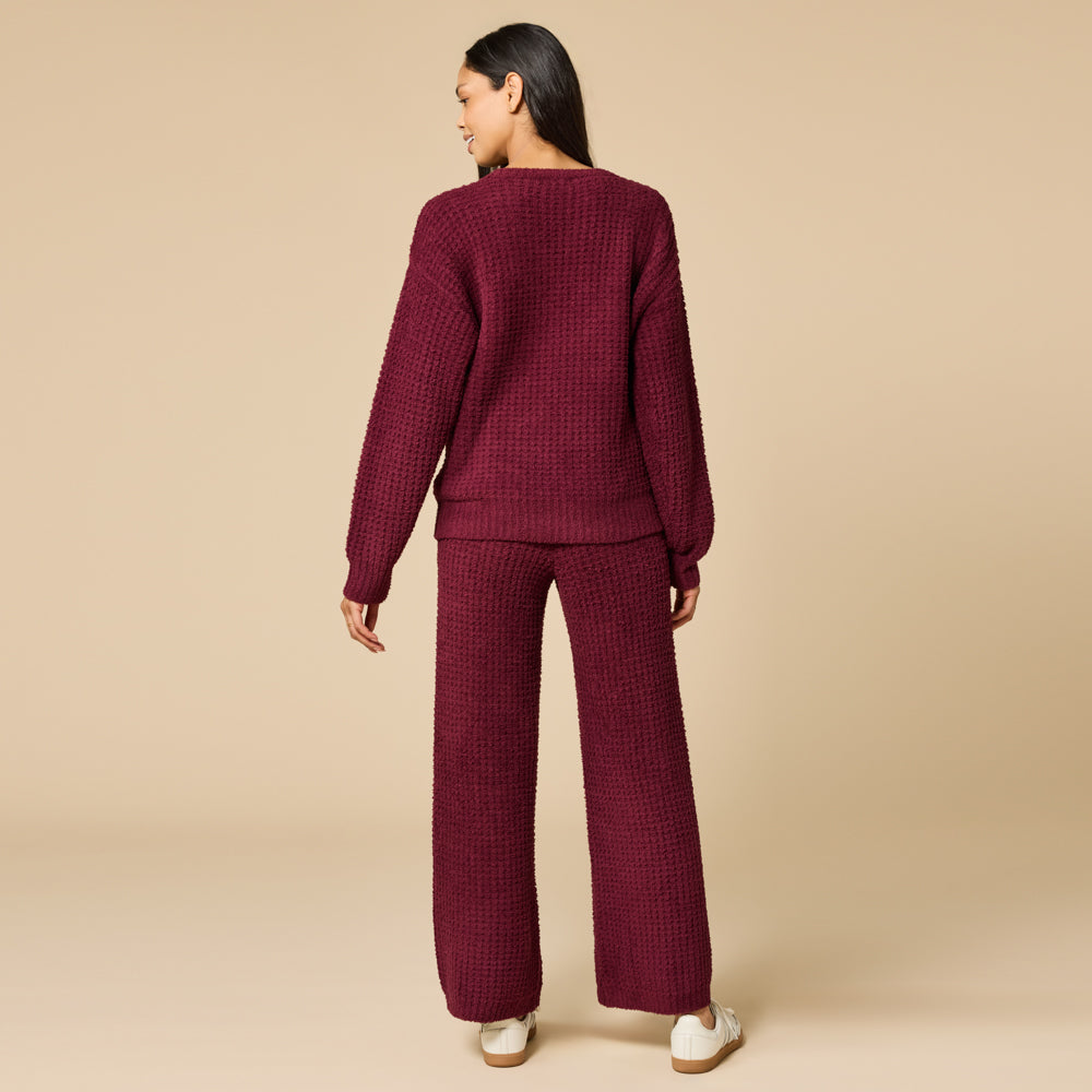 Waffle Marshmallow V-Neck with Long Pant Cherry Cola