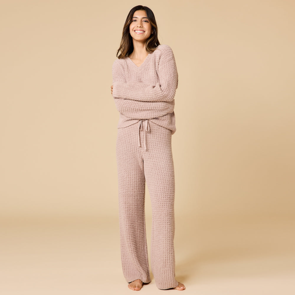 Waffle Knit Marshmallow V-Neck Lounge Set Waffle Marshmallow V-Neck Luxe Lounge Set in Coco