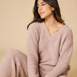Waffle Knit Marshmallow V-Neck Lounge Set Waffle Marshmallow V-Neck Luxe Lounge Set in Coco
