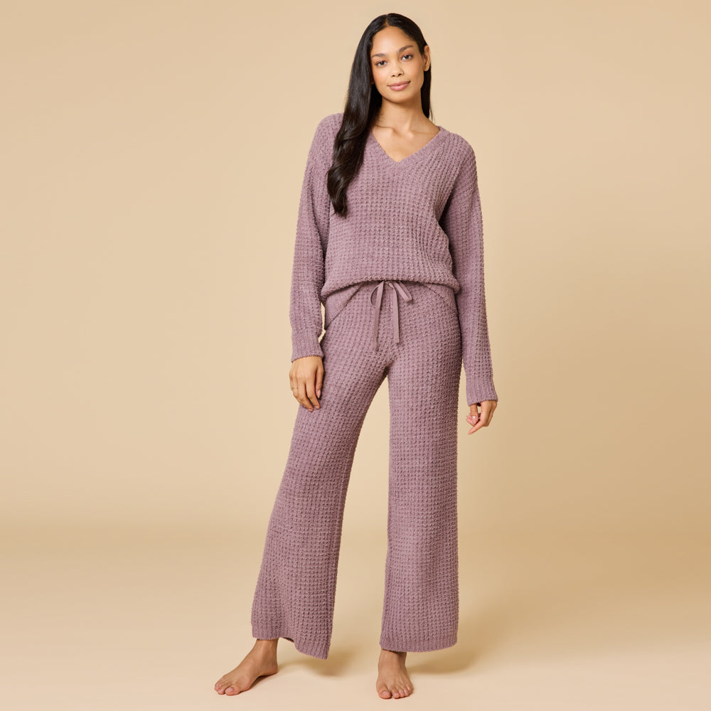 Waffle Marshmallow V-Neck with Long Pant Driftwood