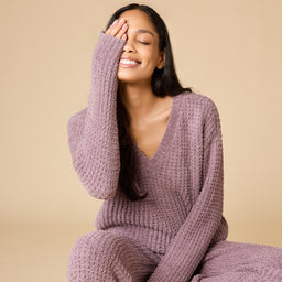 Waffle Knit Marshmallow V-Neck Lounge Set Waffle Marshmallow V-Neck Luxe Lounge Set in Driftwood