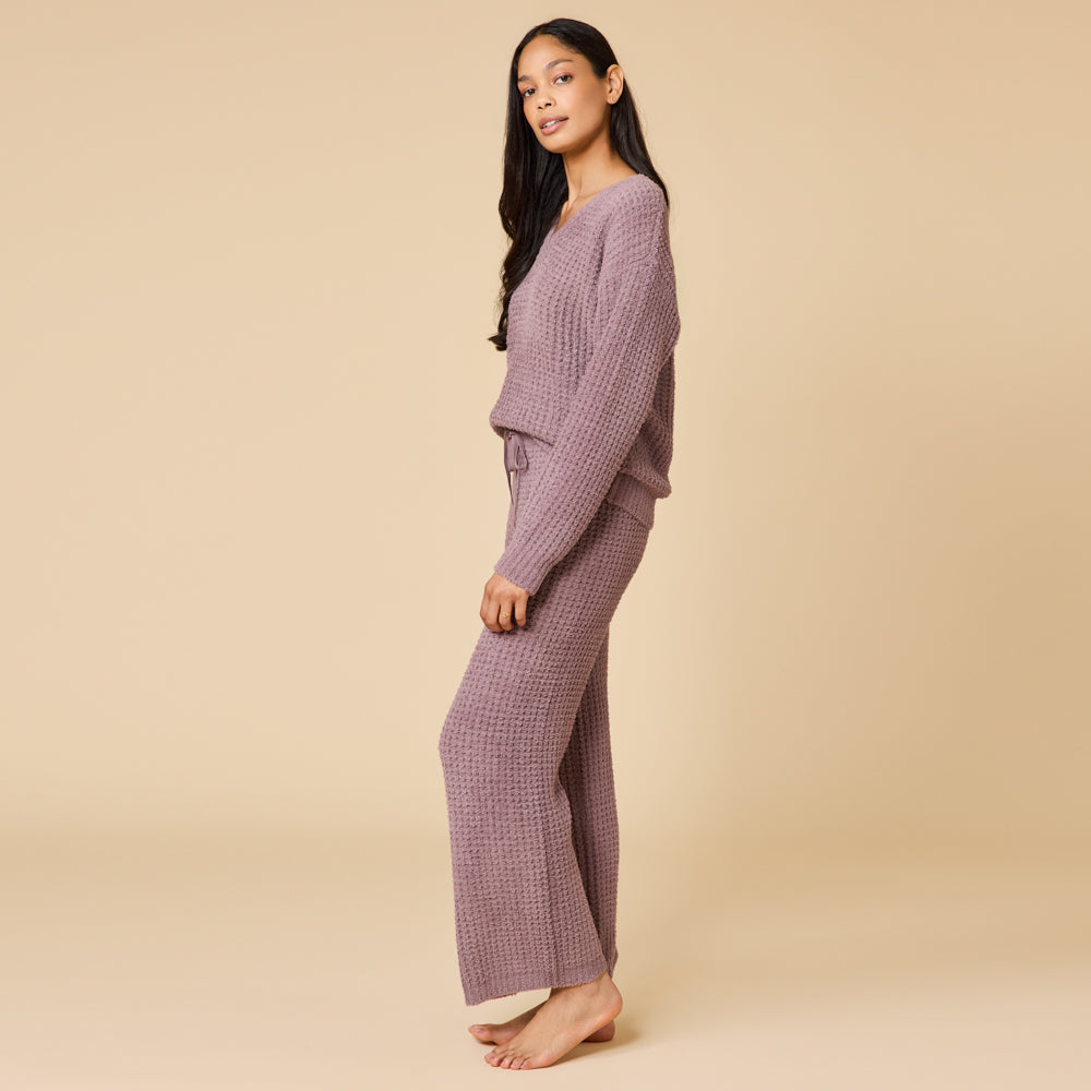 Waffle Marshmallow V-Neck with Long Pant Driftwood