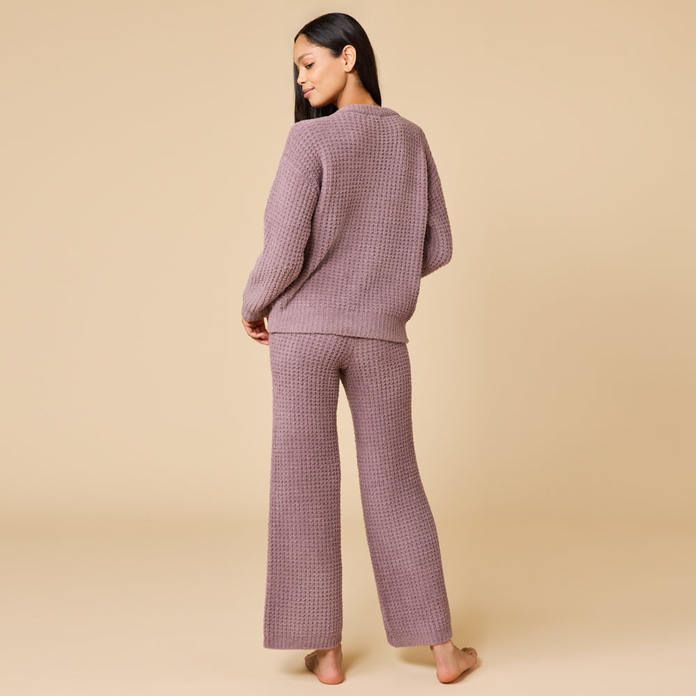 Waffle Marshmallow V-Neck with Long Pant Driftwood