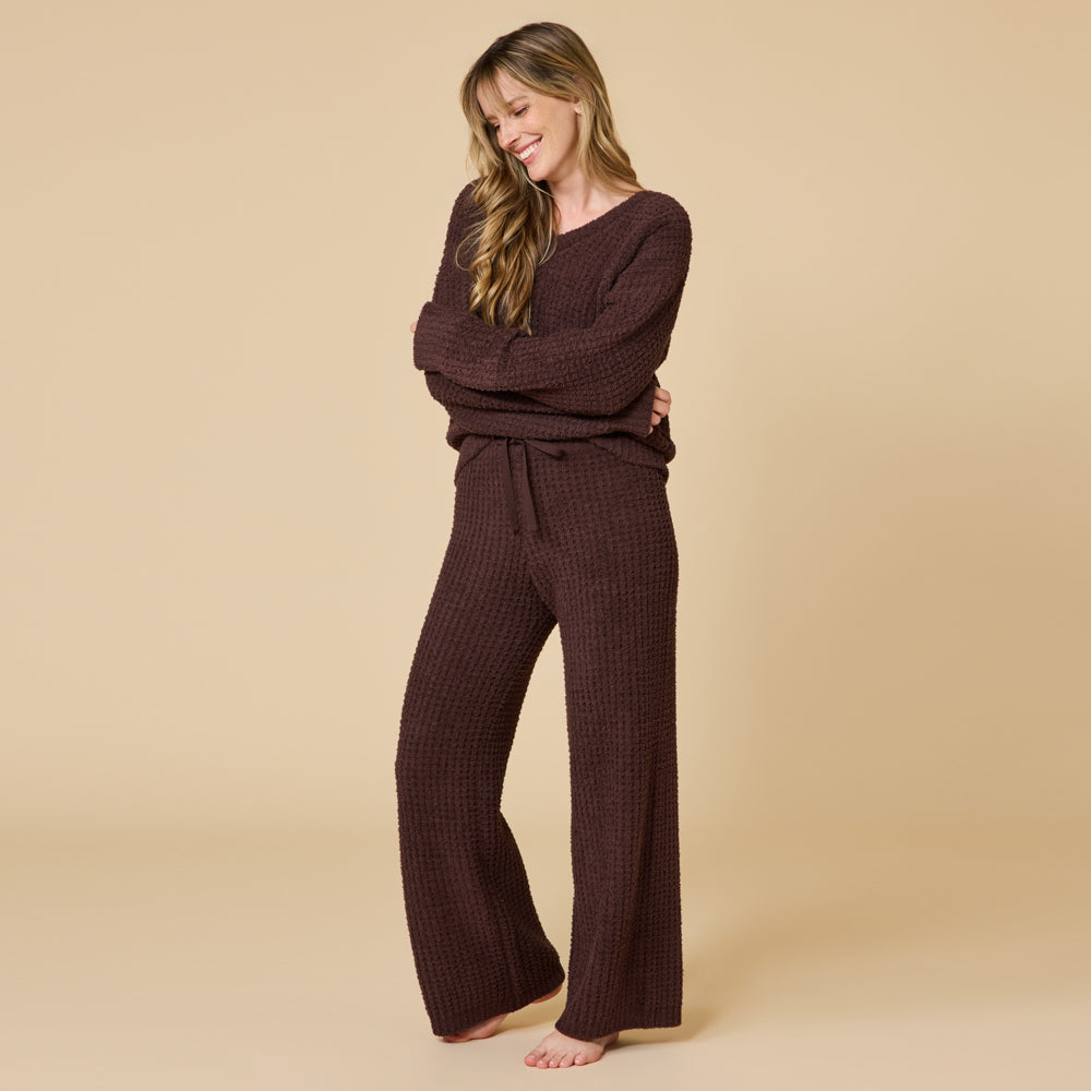 Waffle Marshmallow V-Neck with Long Pant Espresso