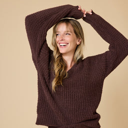 Waffle Knit Marshmallow V-Neck Lounge Set Waffle Marshmallow V-Neck Luxe Lounge Set in Espresso