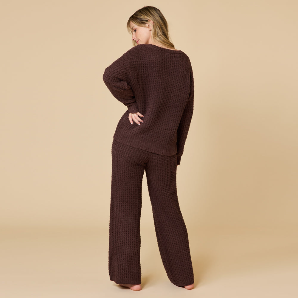 Waffle Marshmallow V-Neck with Long Pant Espresso
