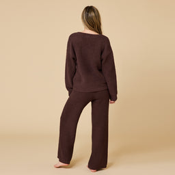 Waffle Knit Marshmallow V-Neck Lounge Set Waffle Marshmallow V-Neck Luxe Lounge Set in Espresso