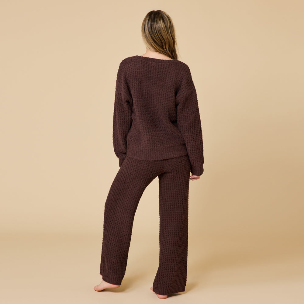 Waffle Marshmallow V-Neck with Long Pant Espresso