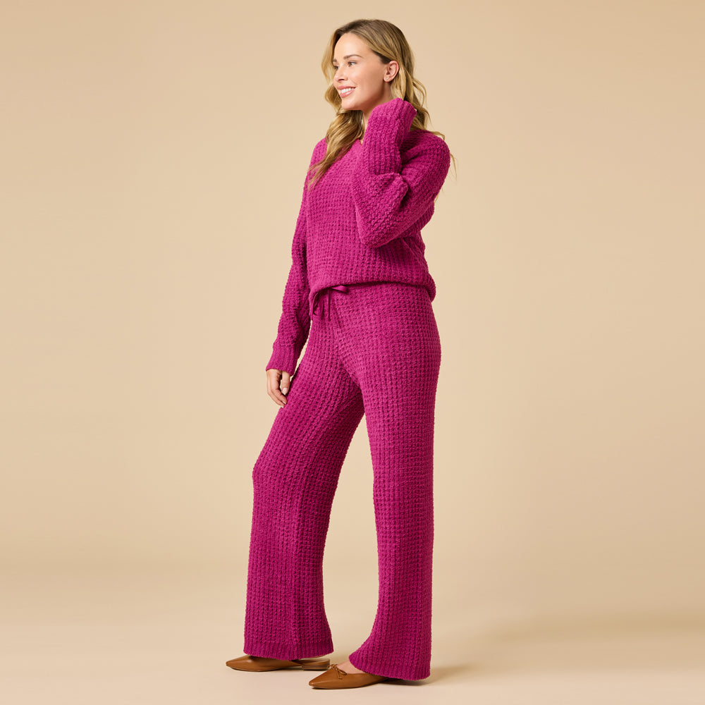 Waffle Marshmallow V-Neck Luxe Lounge Set in Magenta