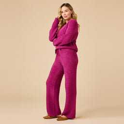 Waffle Knit Marshmallow V-Neck Lounge Set Waffle Marshmallow V-Neck Luxe Lounge Set in Magenta